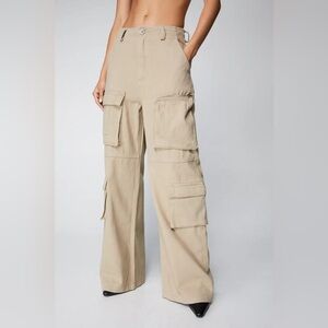NastyGal Beige High Waist Wide Leg Cargo Pants